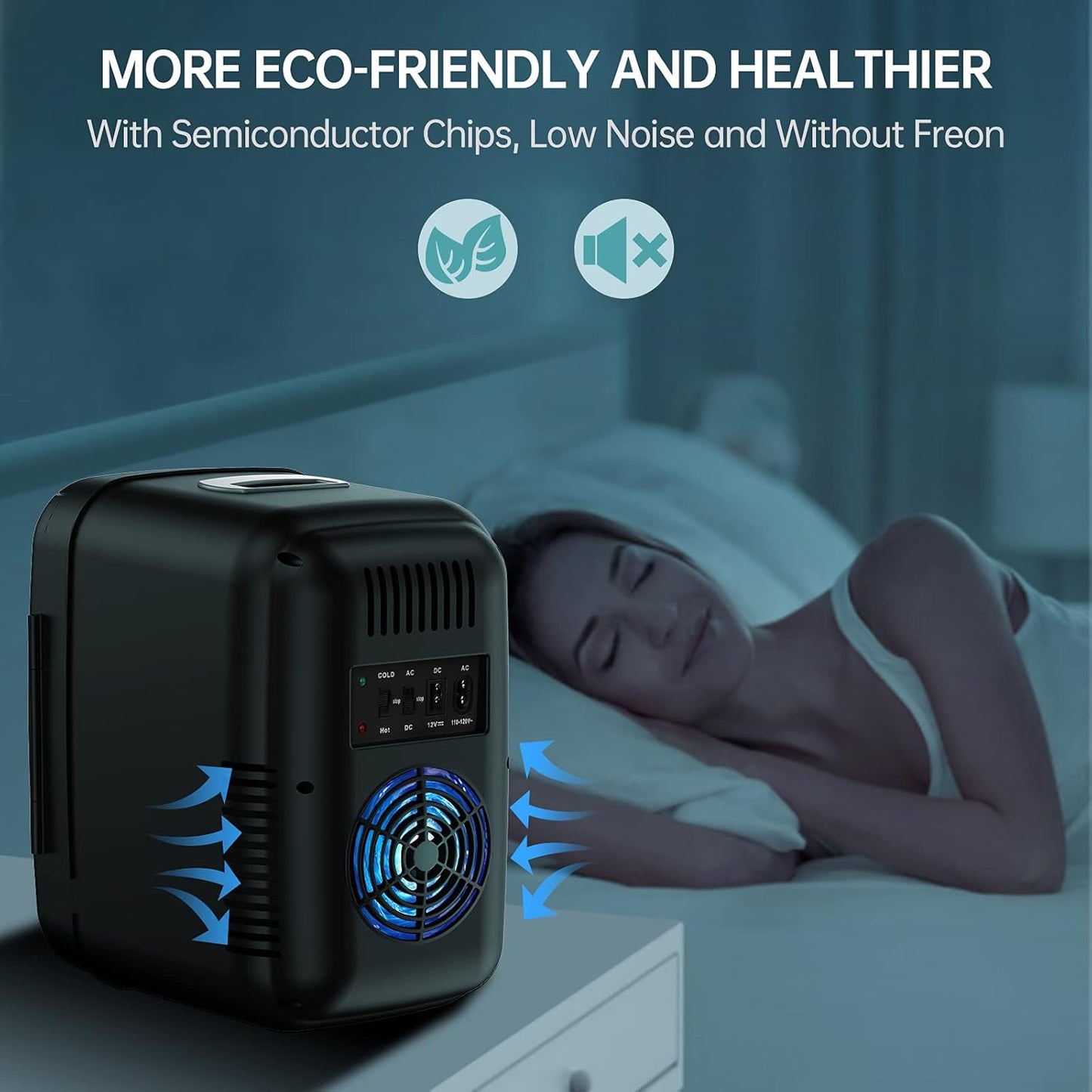 Mini Chillin Fridge, Cooler and Warmer Compact Small Refrigerator with AC/DC Power, for Skincare, Medications, Beverage, Home and Travel, Black