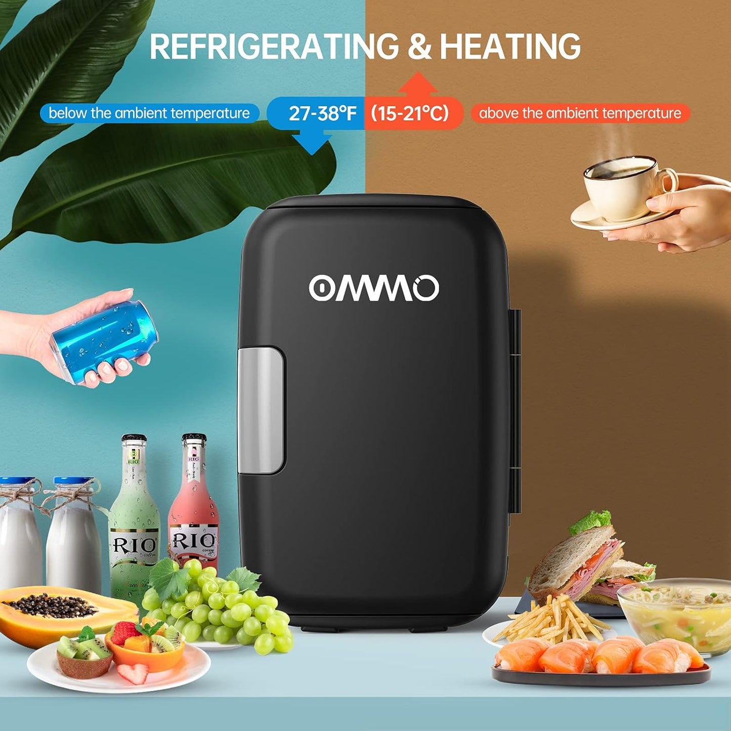 Mini Chillin Fridge, Cooler and Warmer Compact Small Refrigerator with AC/DC Power, for Skincare, Medications, Beverage, Home and Travel, Black
