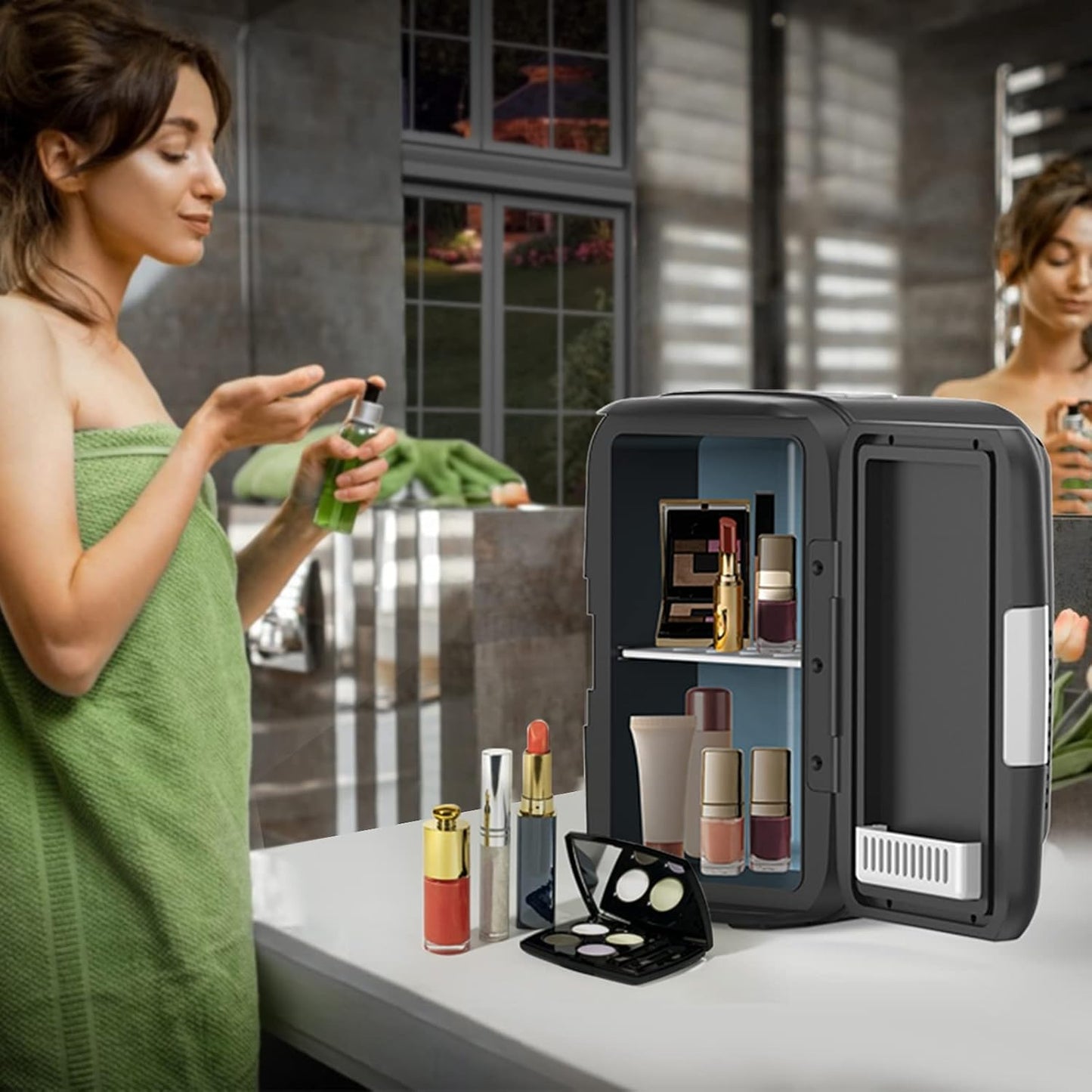 Mini Chillin Fridge,  Cooler and Warmer Compact Small Refrigerator with AC/DC Power, for Skincare, Medications, Beverage, Home and Travel, Black