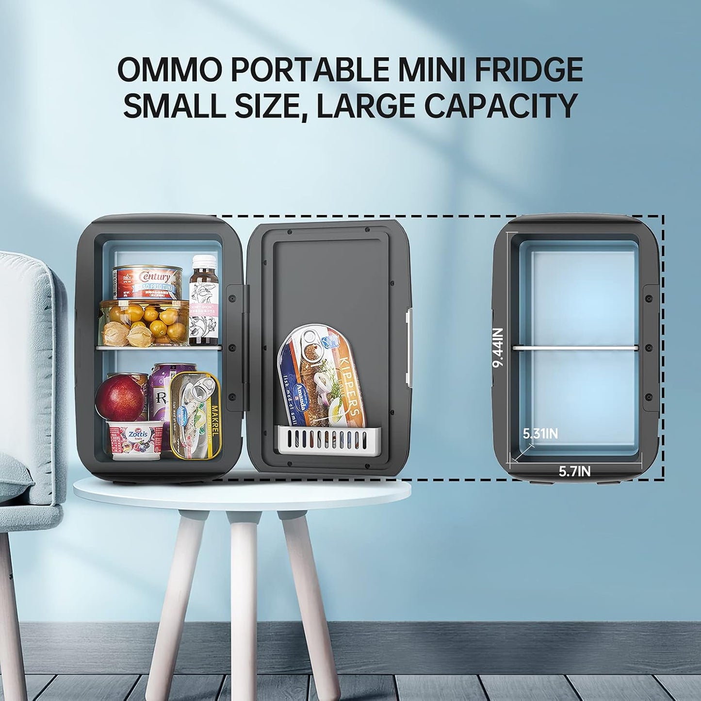 Mini Chillin Fridge,  Cooler and Warmer Compact Small Refrigerator with AC/DC Power, for Skincare, Medications, Beverage, Home and Travel, Black